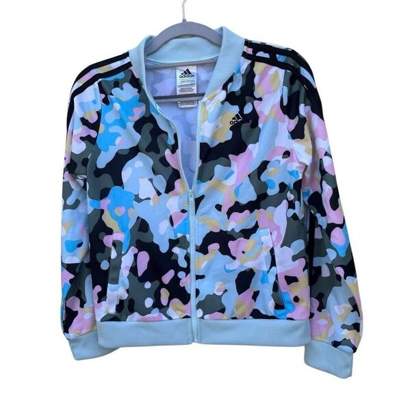NWT Adidas Tricot Bomber Jacket Girl's Size 14/Large Multicolor Camo Long Sleeve - Picture 11 of 11